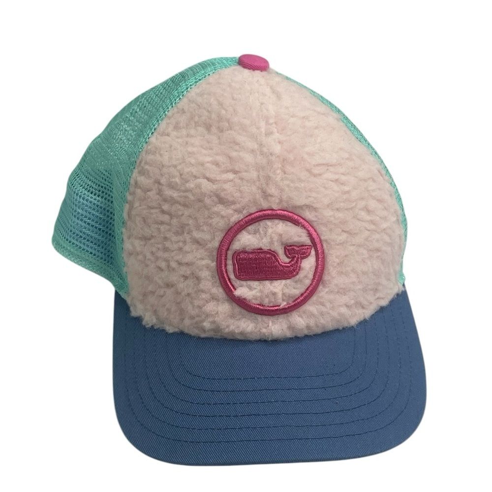 Vineyard Vines Hat Cap Strap Back Sherpa Whale Dot Trucker Pink Rare